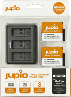 Jupio Kit: 2 x accu GoPro Hero9, Hero10, Hero11, Hero12 + compacte Triple oplader - thumbnail