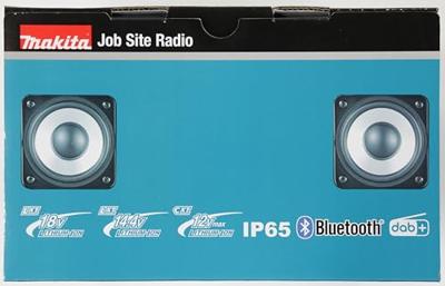 Makita DMR115 Bouwradio DAB, DAB+ AUX, Bluetooth, USB Spatwaterbestendig, Stofvast Turquoise, Zwart, Zilver Makita DMR115 Bouwradio DAB, DAB+ AUX, Bluetooth, USB Spatwaterbestendig, Stofvast Turquoise, Zwart, Zilver