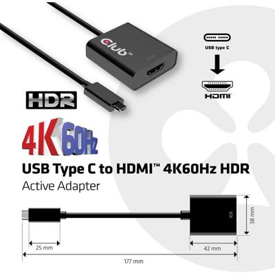 CLUB3D USB 3.1 Type C to HDMI 2.0 UHD 4K 60HZ Active Adapter CLUB3D USB 3.1 Type C to HDMI 2.0 UHD 4K 60HZ Active Adapter