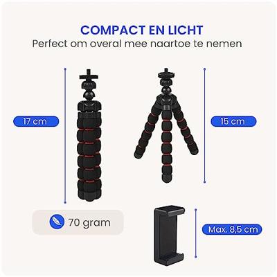 Flexibel mini-statief met schuimrubber poten Zwart/Rood