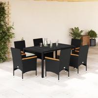 7-delige Tuinset met kussens poly rattan en acaciahout zwart - thumbnail
