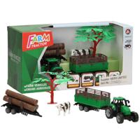 Lobbes Tractor met aanhangwagen, boomstammen en koe - thumbnail