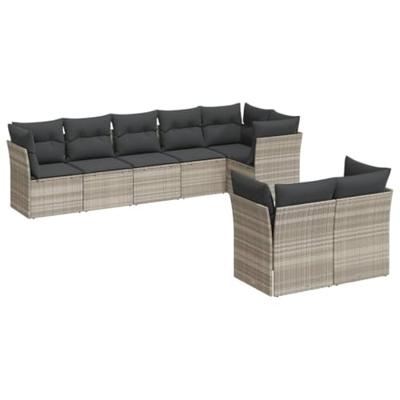 8-delige Loungeset met kussens poly rattan lichtgrijs