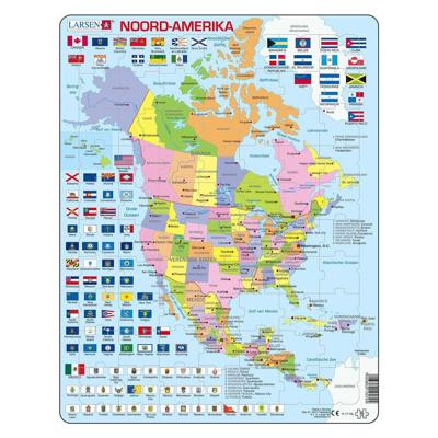 Selecta Larsen legpuzzel kaart noord, amerika met staten en vlaggen, 70st. Selecta Larsen legpuzzel kaart noord, amerika met staten en vlaggen, 70st.