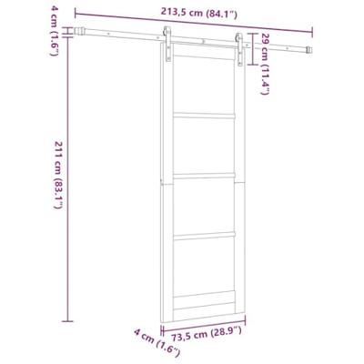 Schuifdeur met beslag 73,5x211 cm massief grenenhout