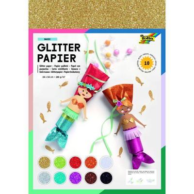 Glitterpapier folia 1-zijdig 24x34cm 170gr 10v ass