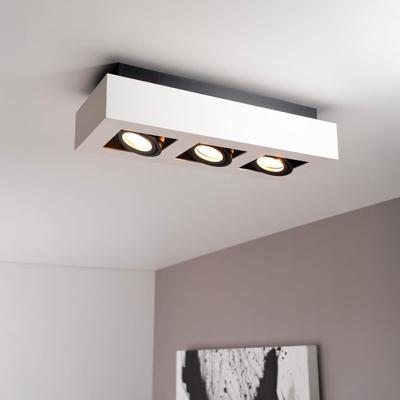 Pollux bianco III by LUSENZ - Rechthoekige 3-lichts plafondlamp met richtbare spots, mat witte coating en zwart interieur