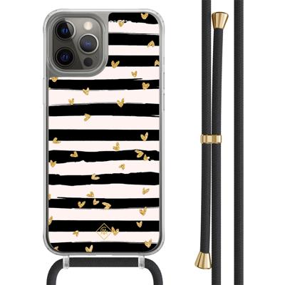 iPhone 12 (Pro) hoesje met zwart koord - Hart streepjes