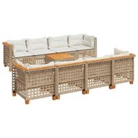9-delige Loungeset met kussens poly rattan beige - thumbnail