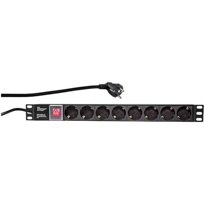 LogiLink PDU8C01 19 inch Stekkerdoos voor patchkast 1 HE Geaarde contactdoos Met schakelaar Zwart