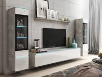 Tv-meubel set VITTORIO 6 deuren beton/hoogglans wit - thumbnail