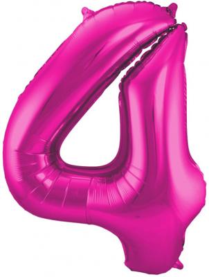 Magenta Folieballon Cijfer 4 - 86 cm