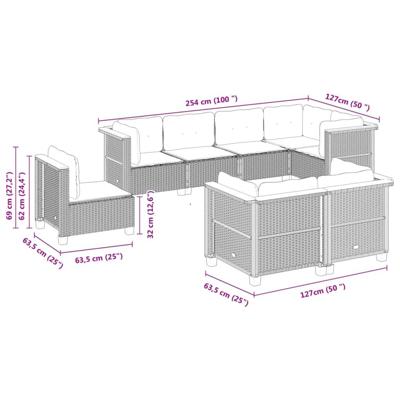 8-delige Loungeset met kussens poly rattan zwart - thumbnail