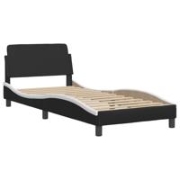 Bedframe met hoofdbord kunstleer zwart en wit 100x200 cm - thumbnail