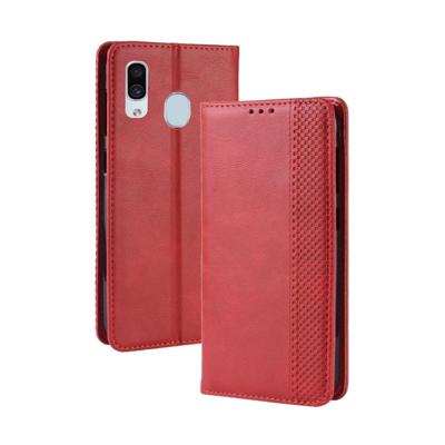 Magnetische Buckle retro Crazy Horse textuur horizontale Flip lederen case voor de Galaxy A20/A30 met houder & kaartsleuven & fotolijstjes (rood)