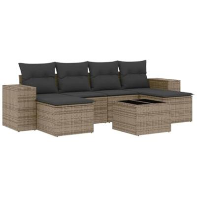 7-delige Loungeset met kussens poly rattan grijs