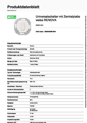 ELSO universele schakelaar WDE011021 met centrale plaat wit Renova Wit 1 stuk(s)