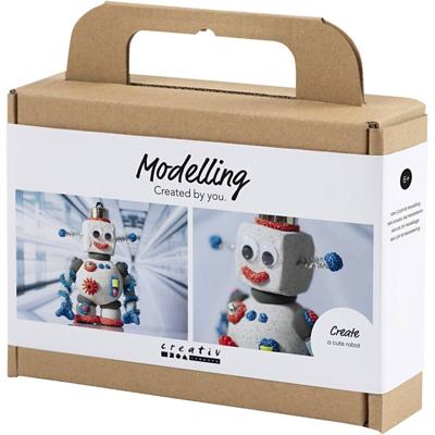 Creativ Company Mini hobbyset boetseren, robot, blauw, grijs, rood, 1 doos