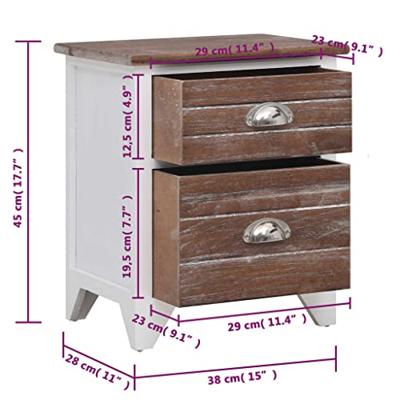 Nachtkastje met 2 lades bruin en wit 2 st Nachtkastje met 2 lades bruin en wit 2 st