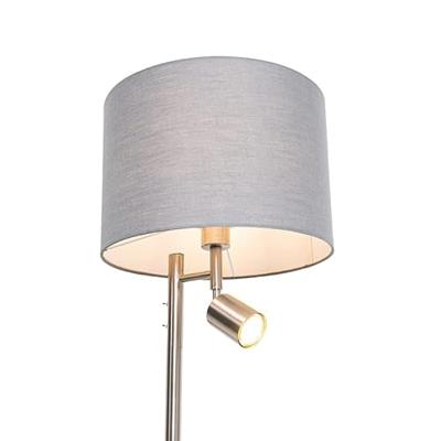 QAZQA Vloerlamp staal met kap grijs en leeslamp - Jelena QAZQA Vloerlamp staal met kap grijs en leeslamp - Jelena