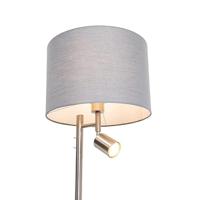 QAZQA Vloerlamp staal met kap grijs en leeslamp - Jelena - thumbnail