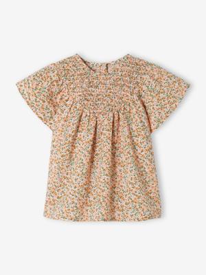 Babyblouse met gesmokte hals, korte mouwen wit Babyblouse met gesmokte hals, korte mouwen wit