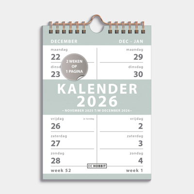 A5 Spiraalkalender 2-weeks 2026 Grijs Groen A5 Spiraalkalender 2-weeks 2026 Grijs Groen