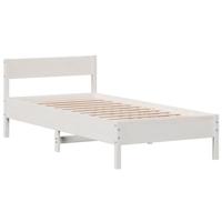 Bedframe met hoofdbord massief grenenhout wit 75x190 cm - thumbnail
