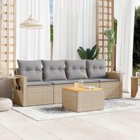 5-delige Loungeset met kussens poly rattan beige - thumbnail