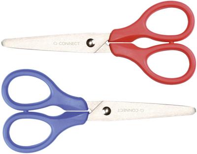 Q-CONNECT schaar, ft 13 cm, rechts en links, ronde punt, RVS, geassorteerde kleuren, blister van 1 stuk