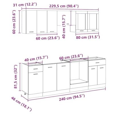 8-delige Keukenkastenset Lyon bewerkt hout sonoma eikenkleurig