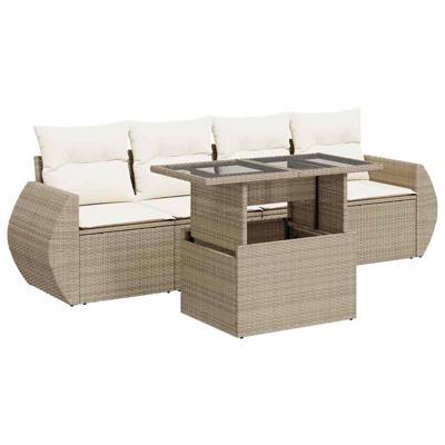 5-delige Loungeset met kussens poly rattan beige