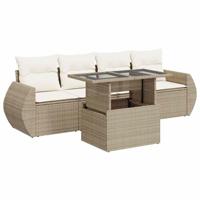 5-delige Loungeset met kussens poly rattan beige - thumbnail