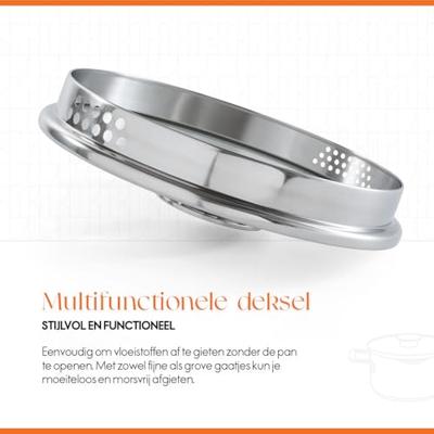 ELLE Gourmet Classique Steelpan met Deksel - Ø 16cm - Zonder anti-aanbaklaag - RVS