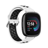 By Qubix - Compatible met Fitbit Versa 3 & 4 / Sense 1 & 2 - Sport editie - Large - Wit + zwart - Compatible fitbit bandje - thumbnail