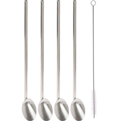 Excellent Houseware rvs rietjes met lepel 4 stuks + schoonmaakborstel