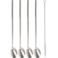 Excellent Houseware rvs rietjes met lepel 4 stuks + schoonmaakborstel - thumbnail