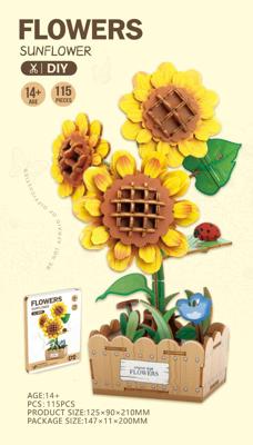 PlayfulMario Zonnebloem Houten Modelbouwset 115 Onderdelen Creatief & Educatief Modelbouw