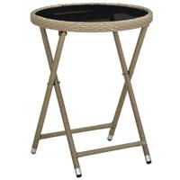 VidaXL Salontafel 60 cm poly rattan en gehard glas beige - thumbnail