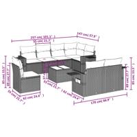 9-delige Loungeset met kussens poly rattan zwart - thumbnail