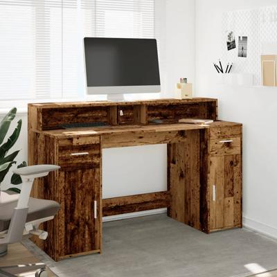 Bureau met LED-verlichting 160x55x91 cm bewerkt hout oud hout
