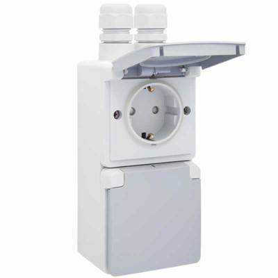 Niko Hydro stopcontact 2-voudig met randaarde verticaal waterdicht mat grijs dubbele wartel