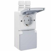 Niko Hydro stopcontact 2-voudig met randaarde verticaal waterdicht mat grijs dubbele wartel - thumbnail