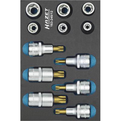 HAZET Gereedschapset - TORX® 163-245/12 - 1/2 inch (12,5 mm) vierkant hol - Buiten-TORX®-profiel, Binnen-TORX®-profiel - 12-delig - E10 - E20 - T30 -