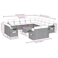 14-delige Loungeset met kussens poly rattan grijs - thumbnail