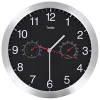 VidaXL Wandklok met quartz-mechanisme hygrometer thermometer 30 cm zwart - thumbnail