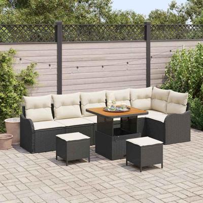 Tuinbankenset met kussen 9 pcs Zwart poly rattan
