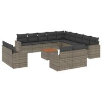 14-delige Loungeset met kussens poly rattan grijs - thumbnail
