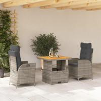 3-delige Tuinset met kussens poly rattan grijs - thumbnail
