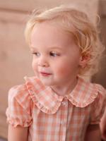 Babyblouse met gingham print en korte mouwen roze, geruit - thumbnail